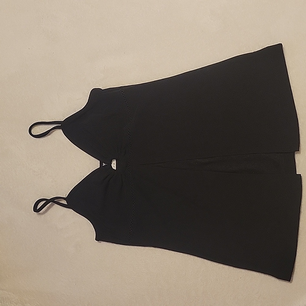 Byer Small Open Stomach Long Stretchy Black Tank Top Ruched Round Keyhole